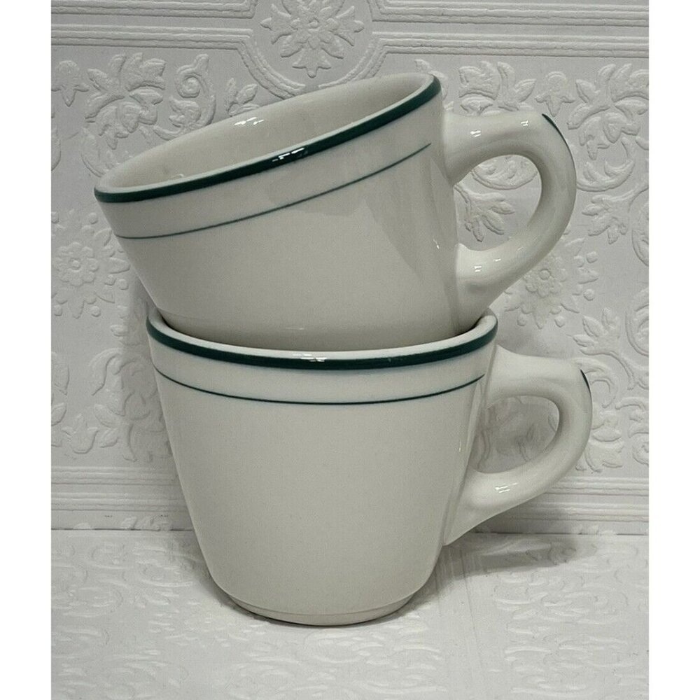 Shenango China Green Stripe Mugs 3" Inch tall Set Of 2